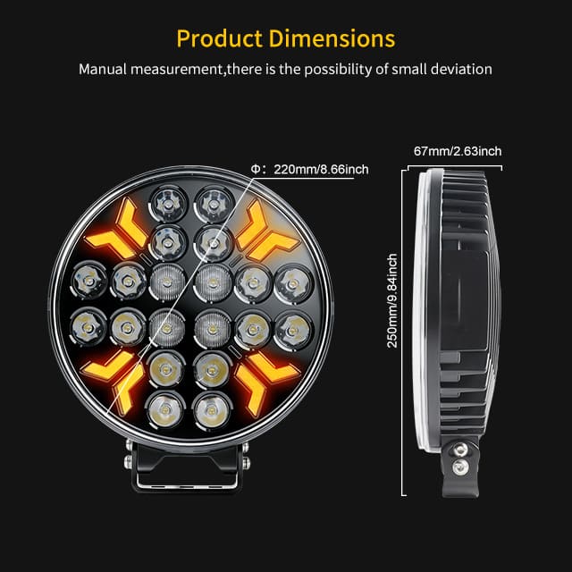 9-Inch 260W Truck Spotlight with White Amber Strobe Position Light