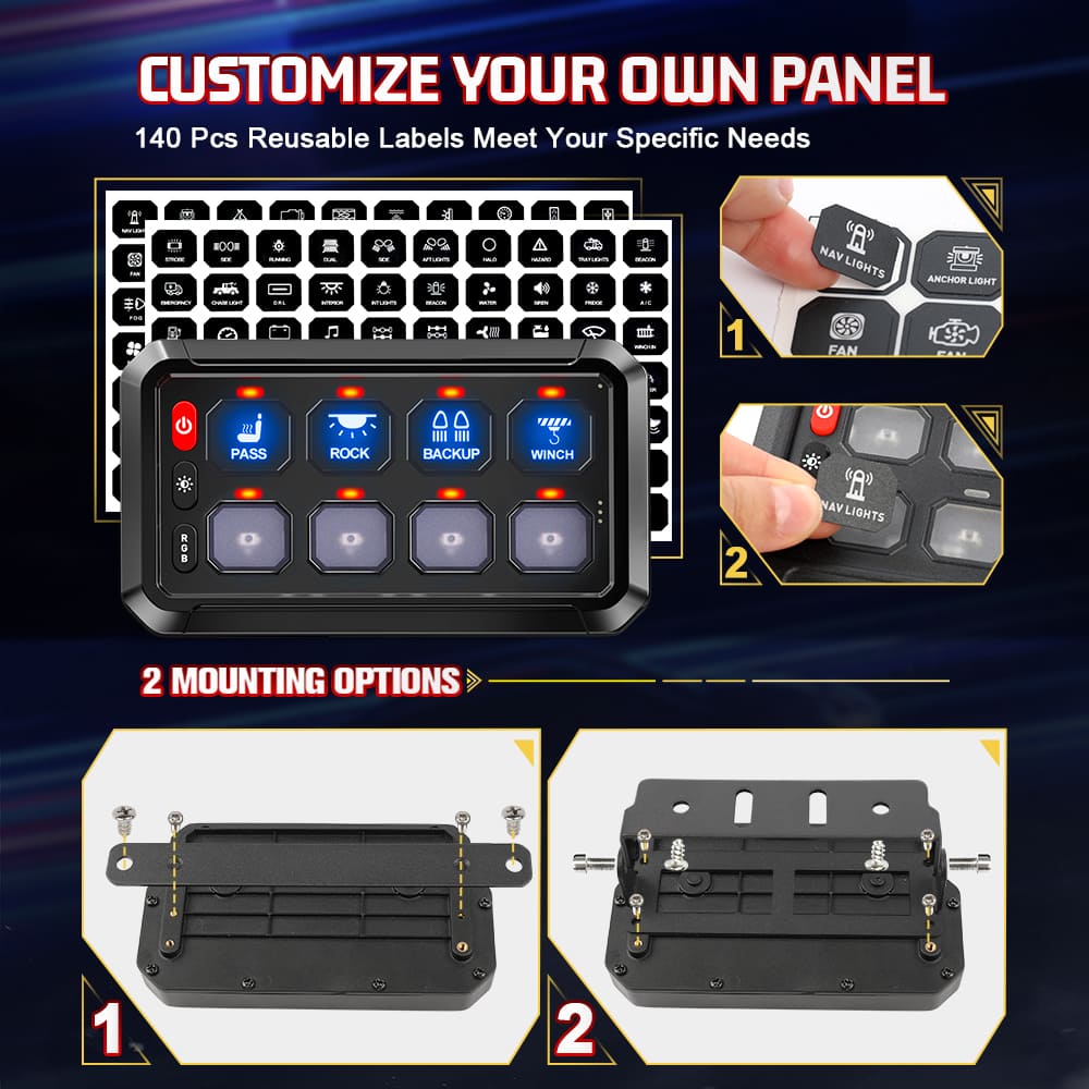 12 Gang Car Switch Panel Wholesale for 12V Vehicle and Boat-KZ-CP-12-RGB-ACC-WX-960E