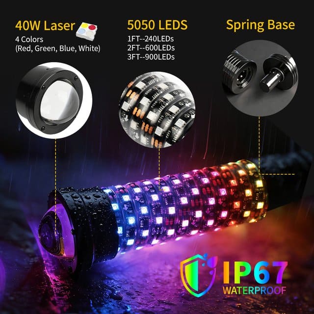 2 in 1 Fatty RGB Dual-Color Laser Whip Lights for UTV