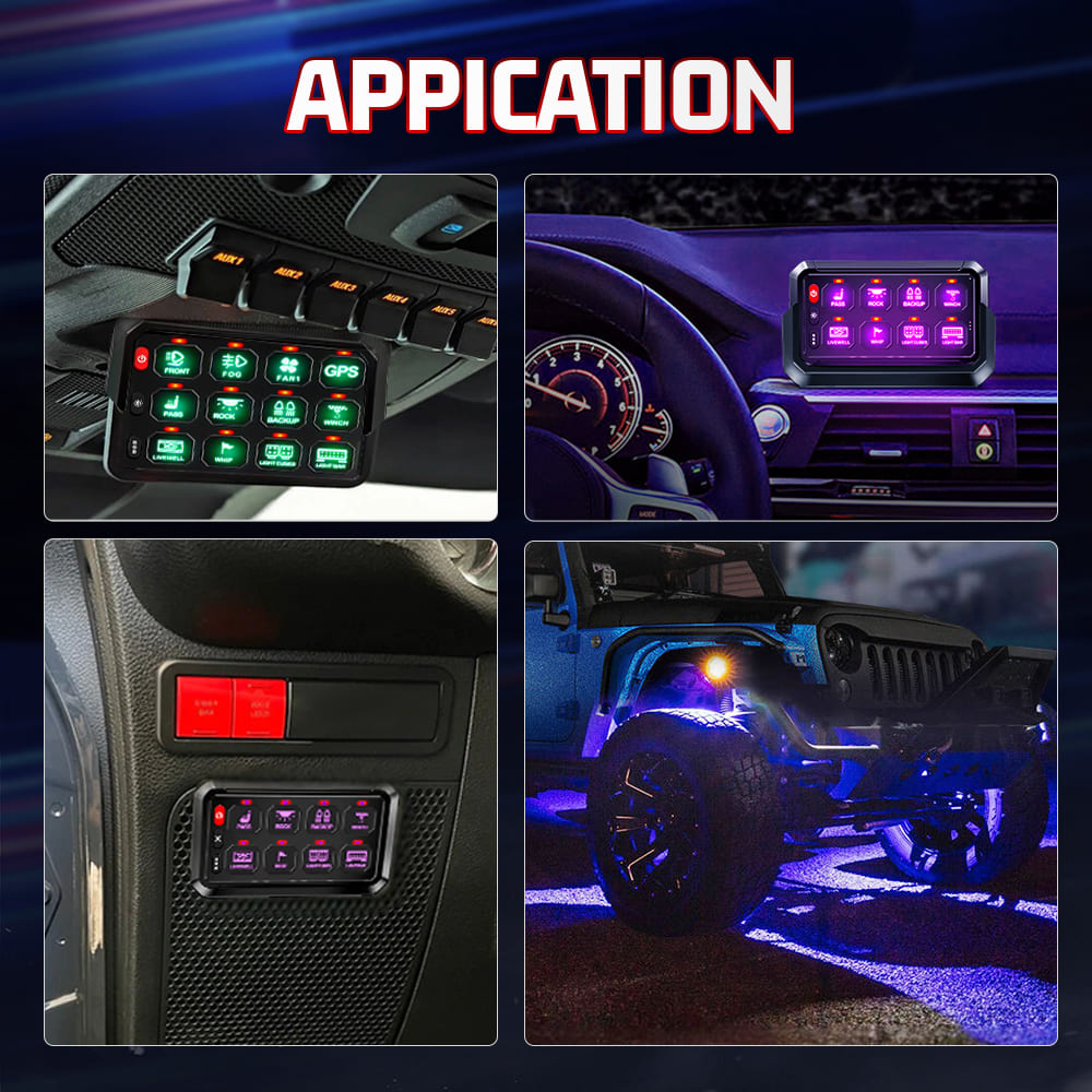 12 Gang Car Switch Panel Wholesale for 12V Vehicle and Boat-KZ-CP-12-RGB-ACC-WX-960E