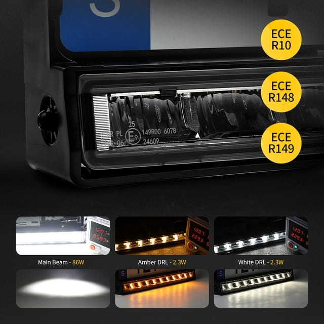 E-mark Certified License Plate Bracket with LED Driving Light Bar