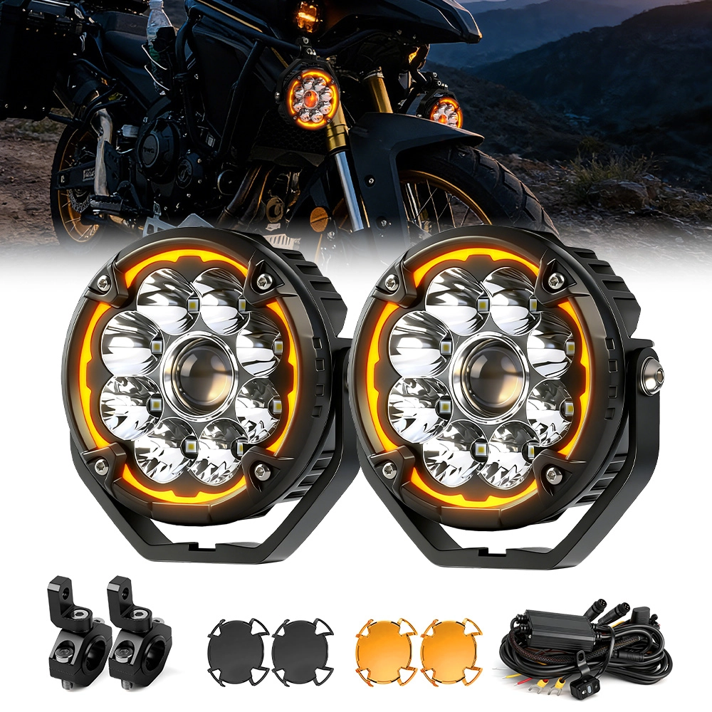 5 Inch LED Motorcycle Auxiliary Lights with Amber DRL-D051-9