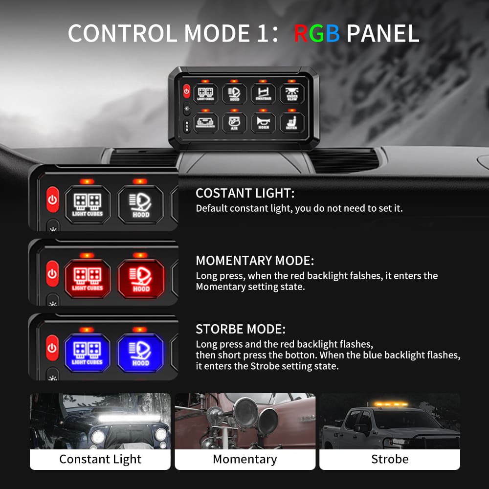  8 Gang Switch Panel for Truck Light-KZ-CP-8-RGB-ACC-APP