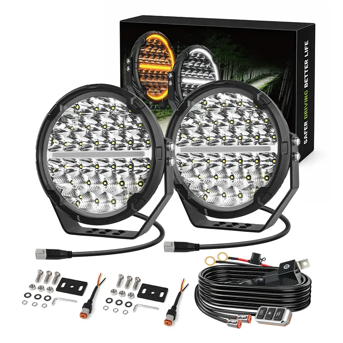 Safari SR 9" LED Driving Lights with Amber White DRL