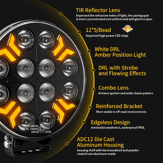 Apex XT 7-Inch 260W Truck Spotlight with Strobe Position Light- 901Y-20-7