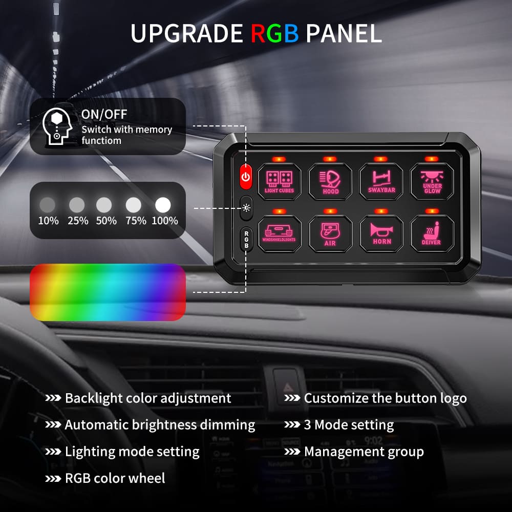 8 Gang Switch Panel for Truck Light-KZ-CP-8-RGB-ACC-APP