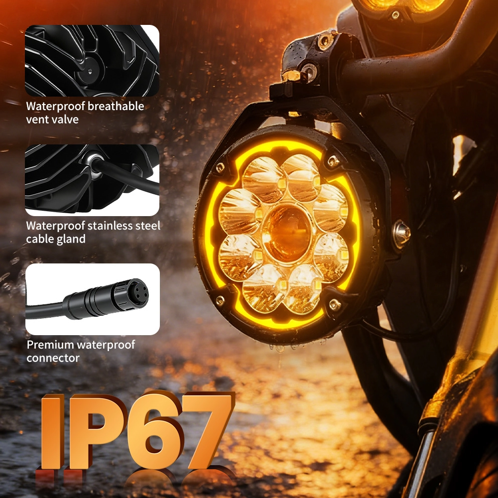 5 Inch LED Motorcycle Auxiliary Lights with Amber DRL-D051-9