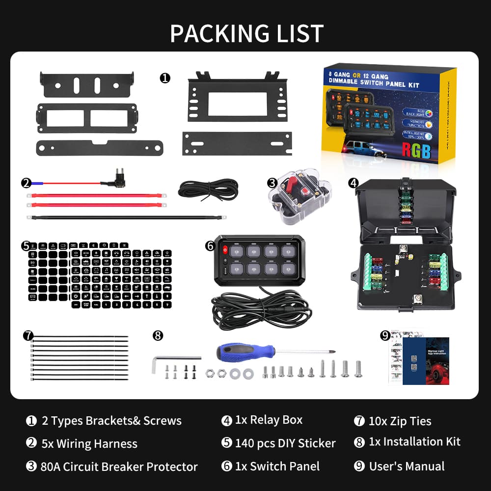  8 Gang Switch Panel for Truck Light-KZ-CP-8-RGB-ACC-APP