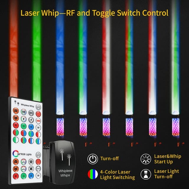 2 in 1 Fatty RGB Dual-Color Laser Whip Lights for UTV