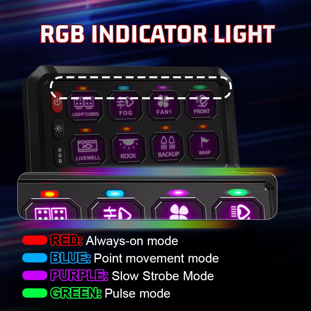 12 Gang Car Switch Panel Wholesale for 12V Vehicle and Boat-KZ-CP-12-RGB-ACC-WX-960E