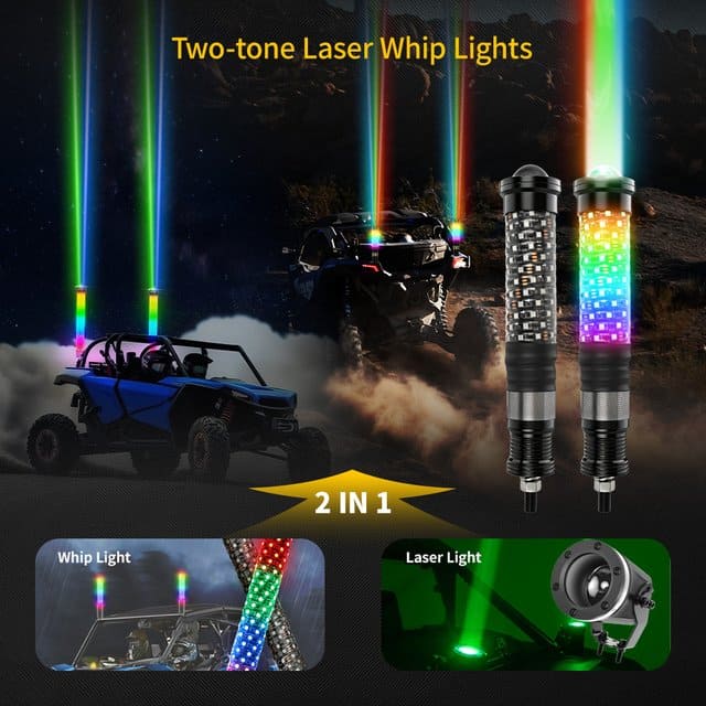 2 in 1 Fatty RGB Dual-Color Laser Whip Lights for UTV