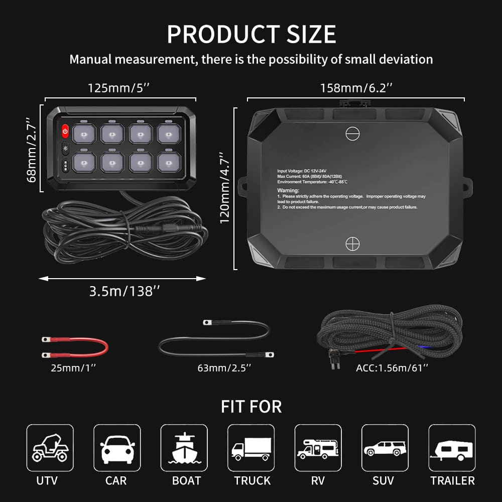  8 Gang Switch Panel for Truck Light-KZ-CP-8-RGB-ACC-APP